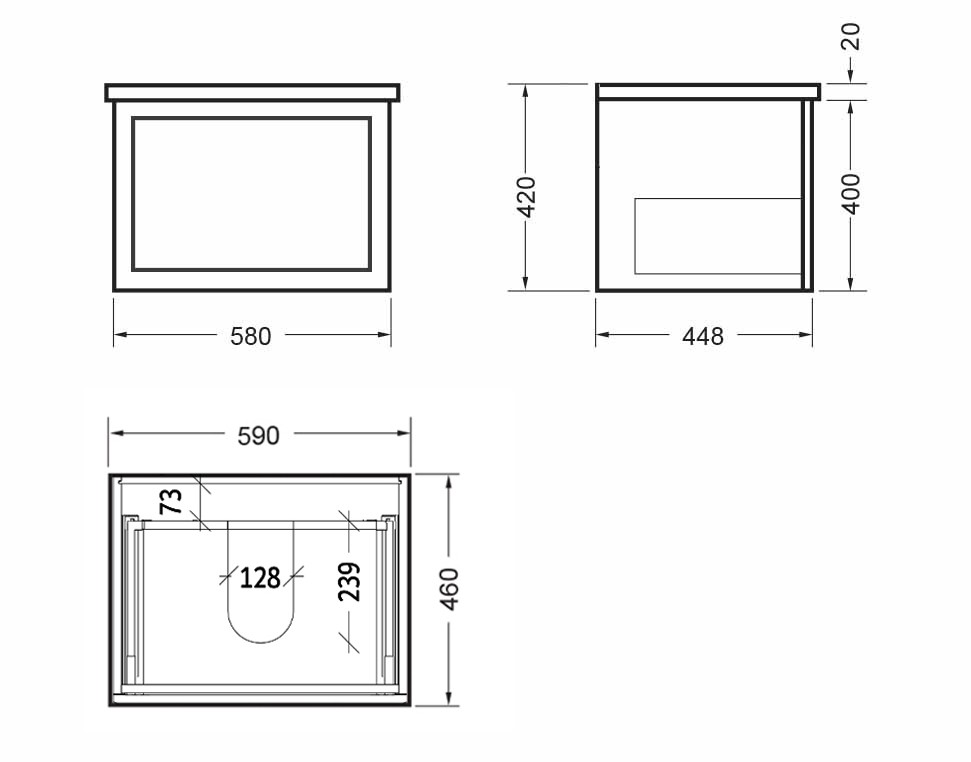 TELAIO 600 SINGLE CENTRE BOWL WALL VANITY