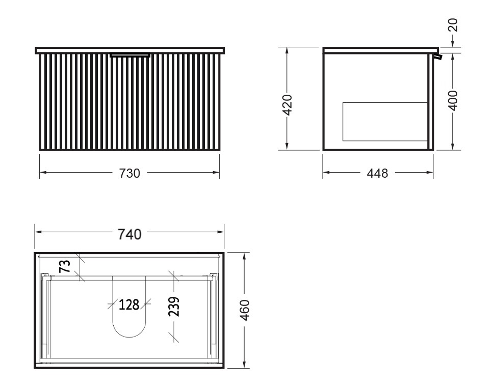 PETTINE 750 SINGLE CENTRE BOWL WALL VANITY