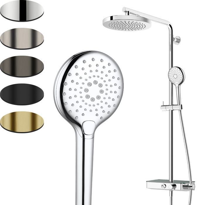 SPLASH PLUS 3FCT COLUMN SHOWER WITH INTEGRATED THERMOSTATIC SHOWER MIXER & SHELF