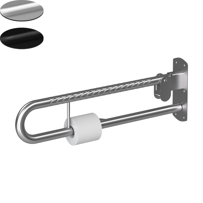 ASSIST SURE-GRIP FOLDING TOILET RAIL C/W TOILET ROLL HOLDER 720MM