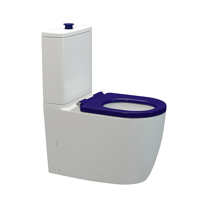 UNO ACCESSIBLE/OVERHEIGHT CC BTW TOILET SUITE - BLUE RAISED PUSH BUTTON/BLUE SINGLE FLAP SEAT
