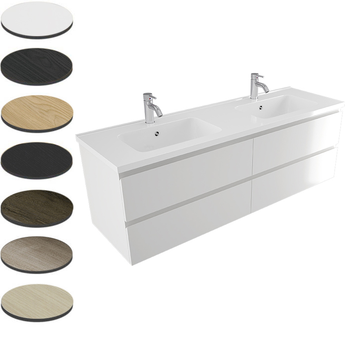 EVOLVE WALL VANITY 1500 2 X BOWL 4 X DRAWER POLYMARBLE