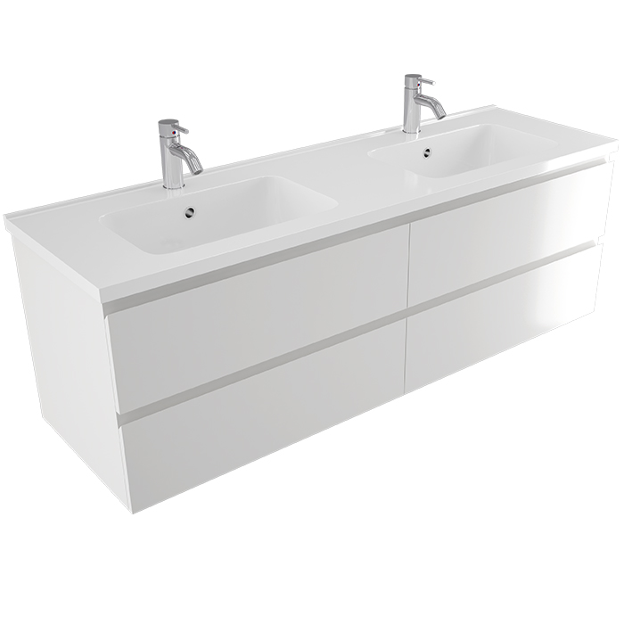 EVOLVE WALL VANITY 1500 2 X BOWL 4 X DRAWER POLYMARBLE