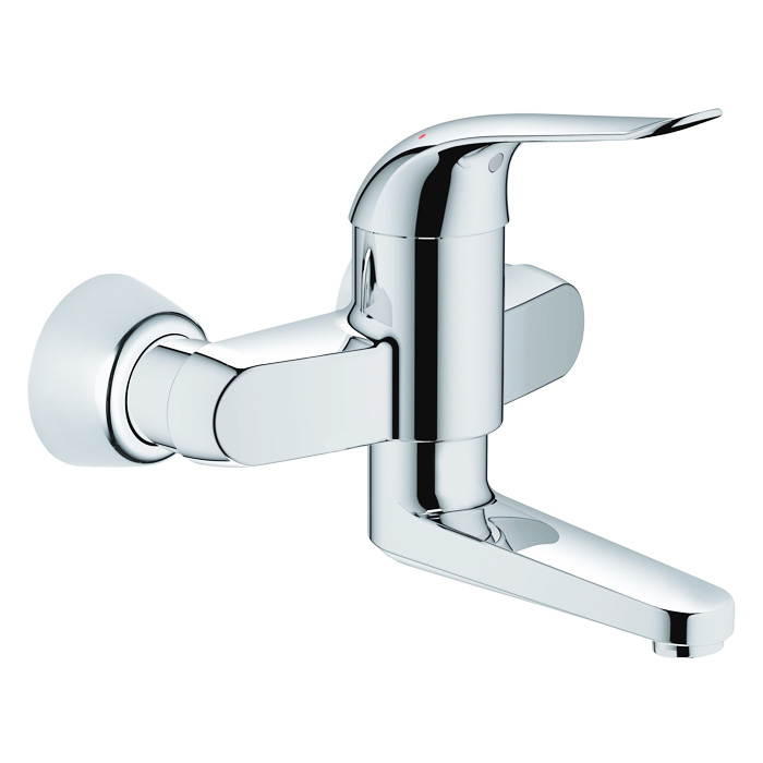 EUROECO WALL MOUNTED BASIN MIXER SWIVEL SPOUT 197MM CHROME