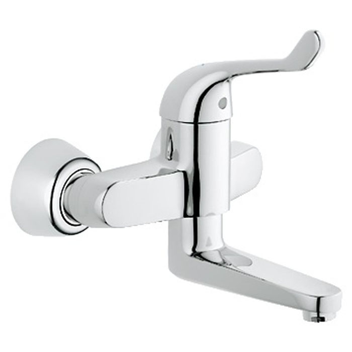 EUROECO LEVER WALL MOUNTED BASIN MIXER SWIVEL SPOUT 197MM PROJECTION CHROME