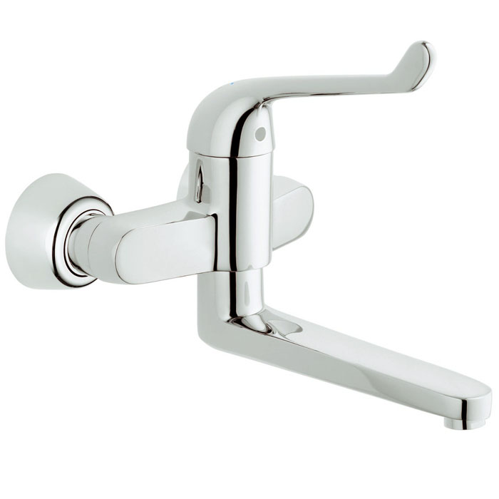 EUROECO LEVER WALL MOUNTED BASIN MIXER SWIVEL SPOUT 257MM PROJECTION CHROME