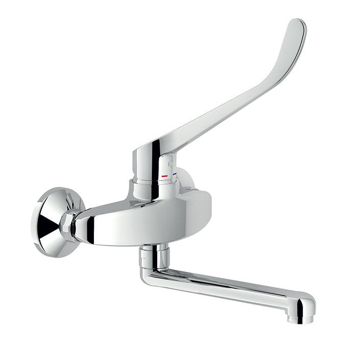 LEVER ACTION WALL MOUNTED BASIN MIXER SWIVEL SPOUT CP