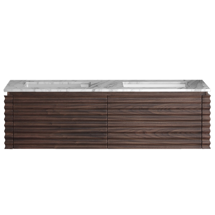 LOOM 1400 WALL CABINET TWIN BASINS W MARBLE TOP BLACK WALNUT