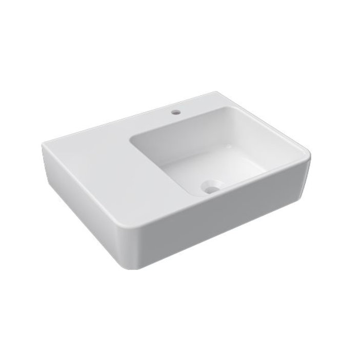 QUASAR WALL BASIN 600X450X190MM RIGHT BOWL 1TH OF WHITE