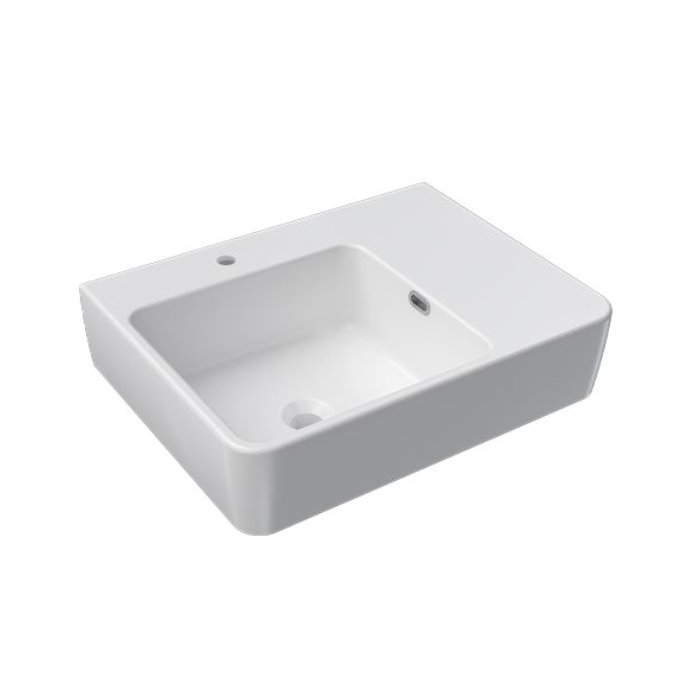 QUASAR WALL BASIN 600X450X190MM LEFT BOWL 1TH OF WHITE