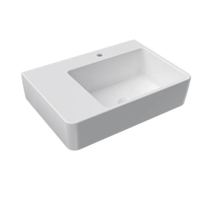 QUASAR WALL BASIN 650X450X190MM RIGHT BOWL 1TH OF WHITE