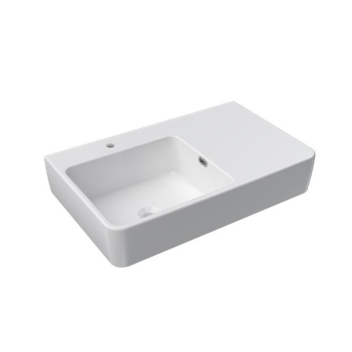 QUASAR WALL BASIN 750X450X190MM LEFT BOWL 1TH OF WHITE