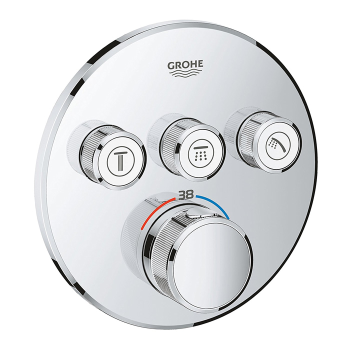 SMART CONTROL 3 VALVE ROUND THERMOSTATIC MIXER TRIMSET CHROME