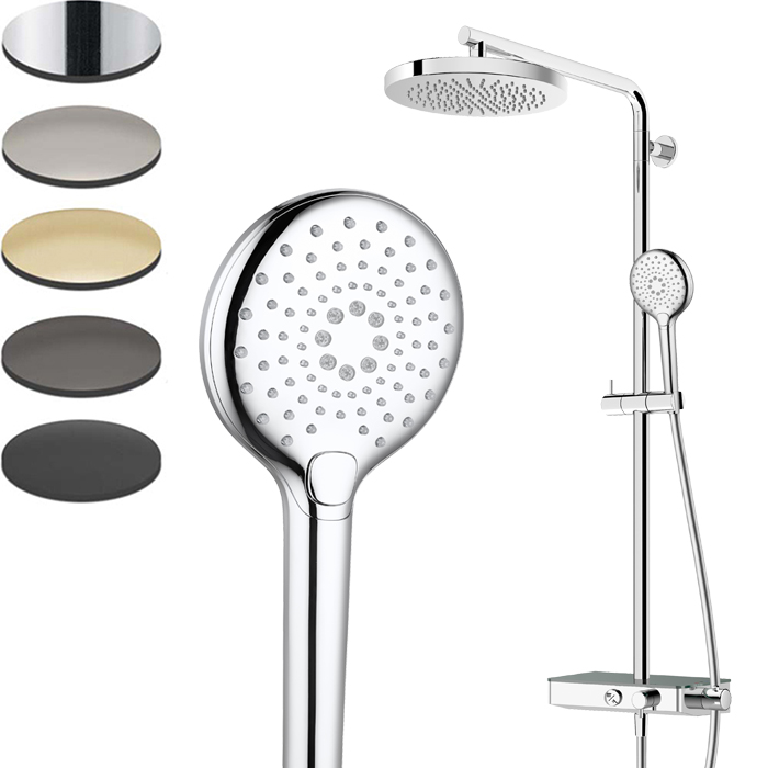 SPLASH PLUS 3FCT COLUMN SHOWER WITH INTEGRATED THERMOSTATIC SHOWER MIXER & SHELF