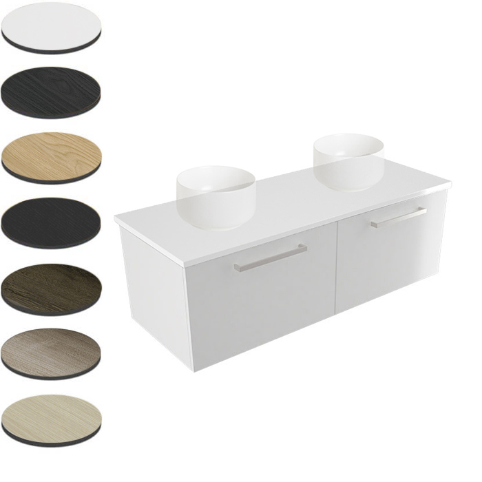 STUDIO PLUS 1200 WALL VANITY DOUBLE BOWL 2 X DRAWER