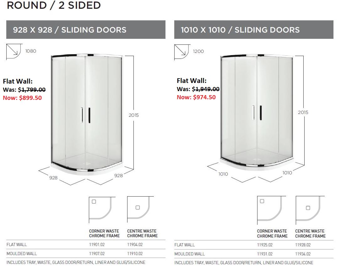 Evolve Shower Cubicle Round 1010 Chrome Centre Waste Flat Wall 11928.02